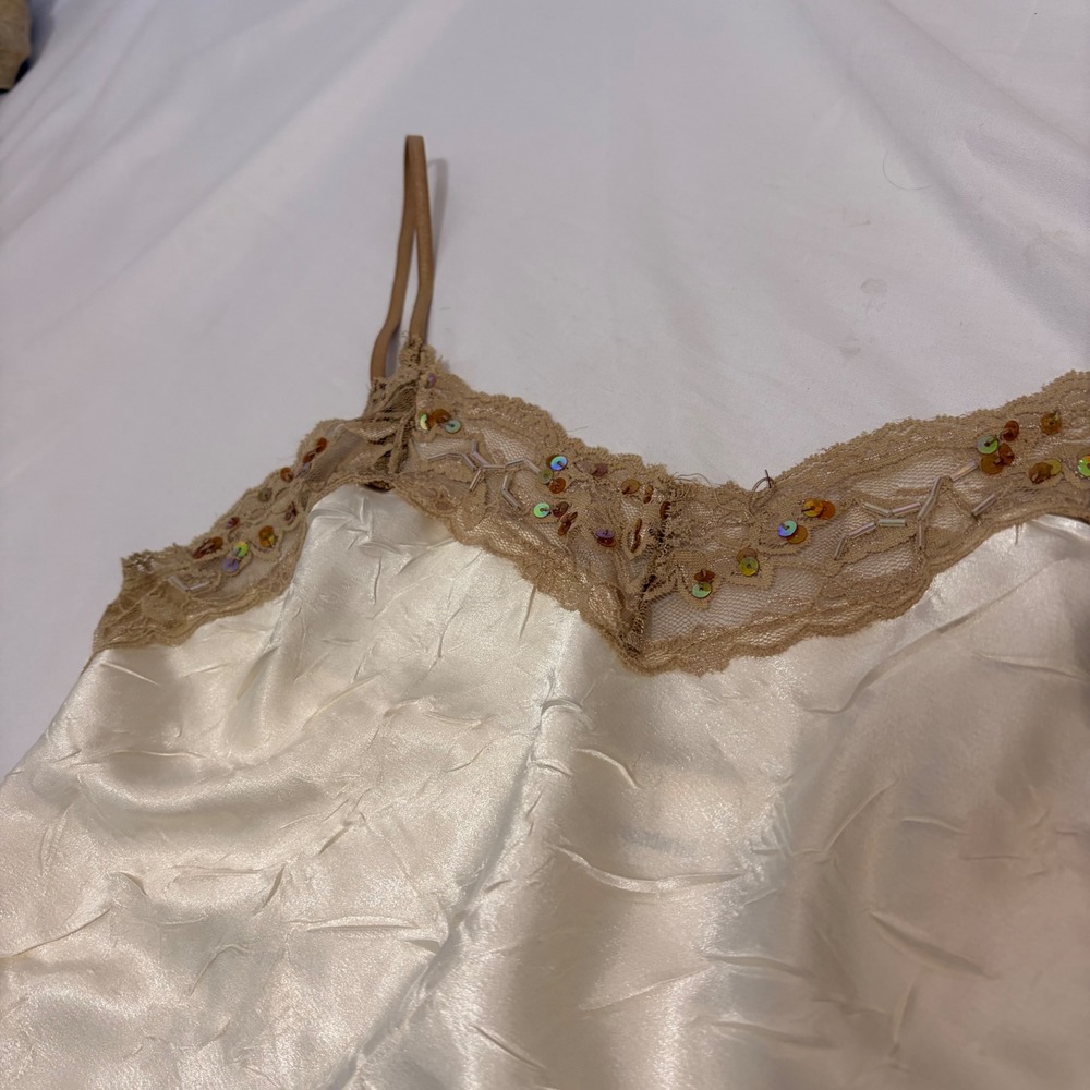 No Boundaries Cream Ivory Satin Crinkle Camisole with gold sequin detailing - Picture 10 of 16